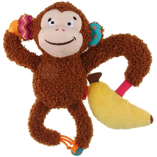 Gigwi Plush Friendz Monkey with Banana Squeaker Dog Toy Medium