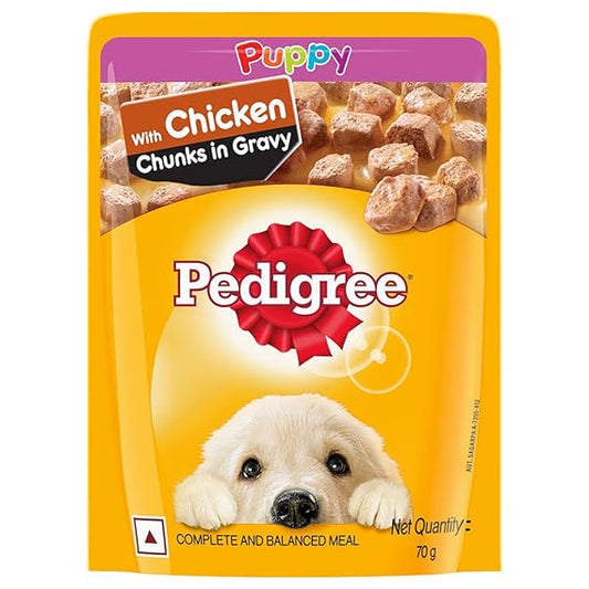 Pedigree Puppy Wet Dog Food Chicken Chunks in Gravy 70g (Pack of 15)