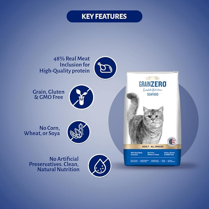Signature Grain Zero Seafood Adult All Breed Adult Cat Dry Food 1.2kg + Free Creamy Treat