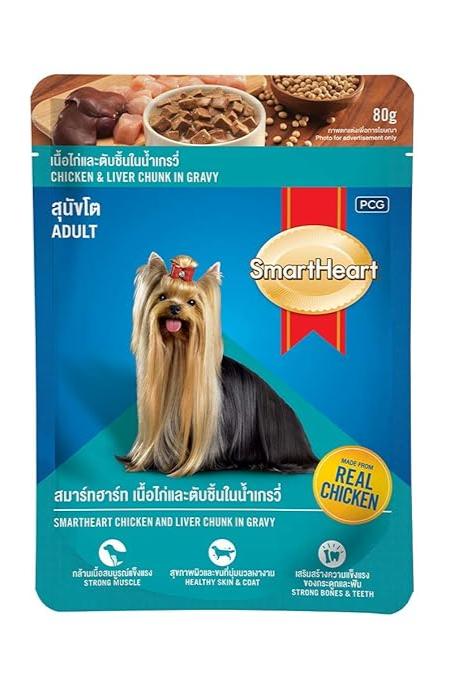 SmartHeart Adult Wet Food Chicken & Liver Chunks in Gravy 80g (Pack of 12)