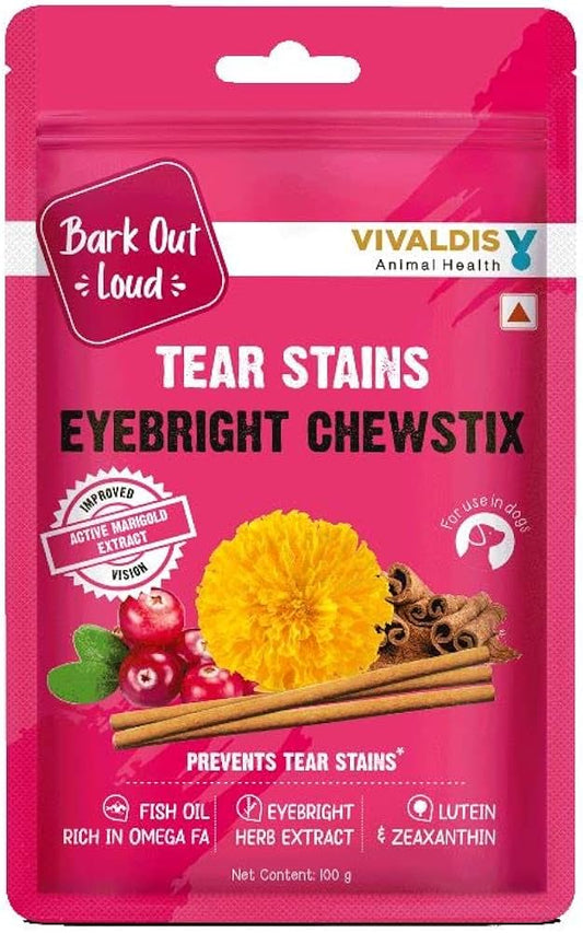Vivaldis Bark Out Loud Tear Stains Eyebright Chewstix Treat For Dogs 100g