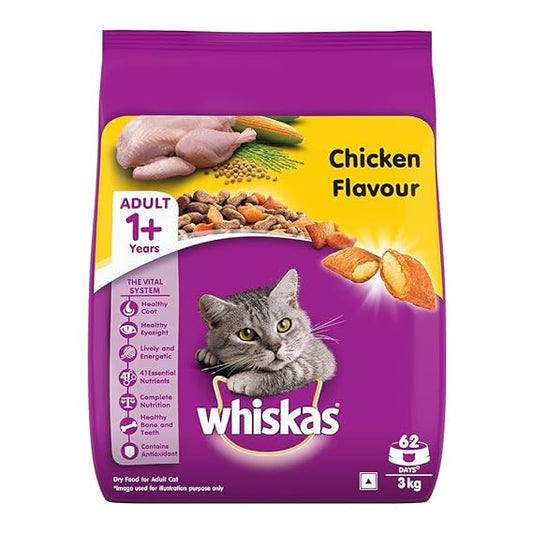 Whiskas Adult Dry Cat Food (+1 year) Chicken Flavor 3kg