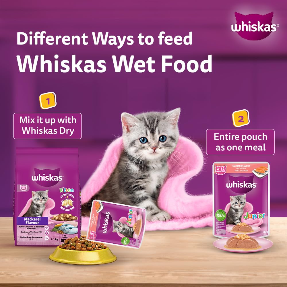 Whiskas Salmon Flavour Kitten 2-12 Months Wet Food 80g
