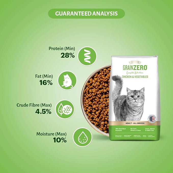 Signature Grain Zero Chicken & Vegetables Adult All Breed Adult Cat Dry Food 1.2kg + Free Creamy Treat