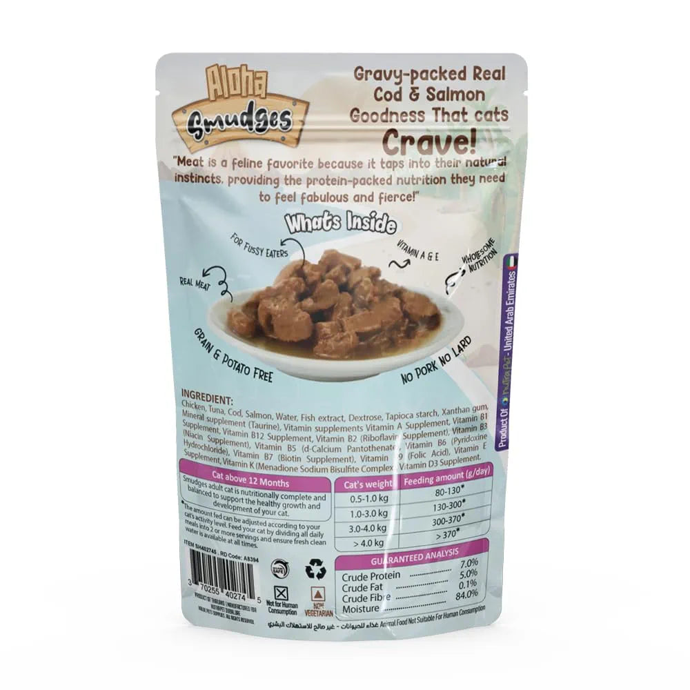 Smudges Aloha Adult Cod & Salmon in Gravy Wet Cat Food 85gm