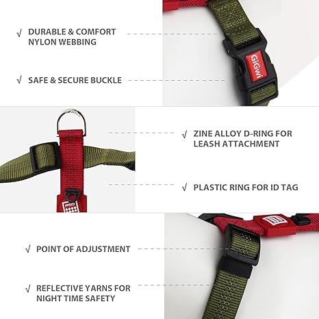 Gigwi Classic Line Secure H-Harness Reflective Material Breathable & Lightweight Harness For Dogs 25mmx58-98cm Olive Green (XL)