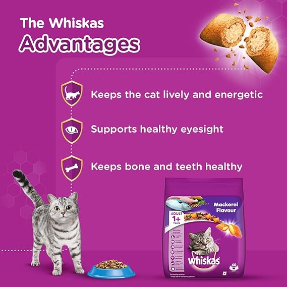 Whiskas Adult (+1 year) Dry Cat Food Mackerel Flavor 3kg