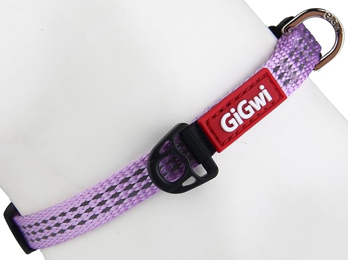 Gigwi Classic Line Collar With Reflective Stitching Sturdy Buckle with Metal D-Ring For Dogs Neck Size 20-30cm Purple (Small)