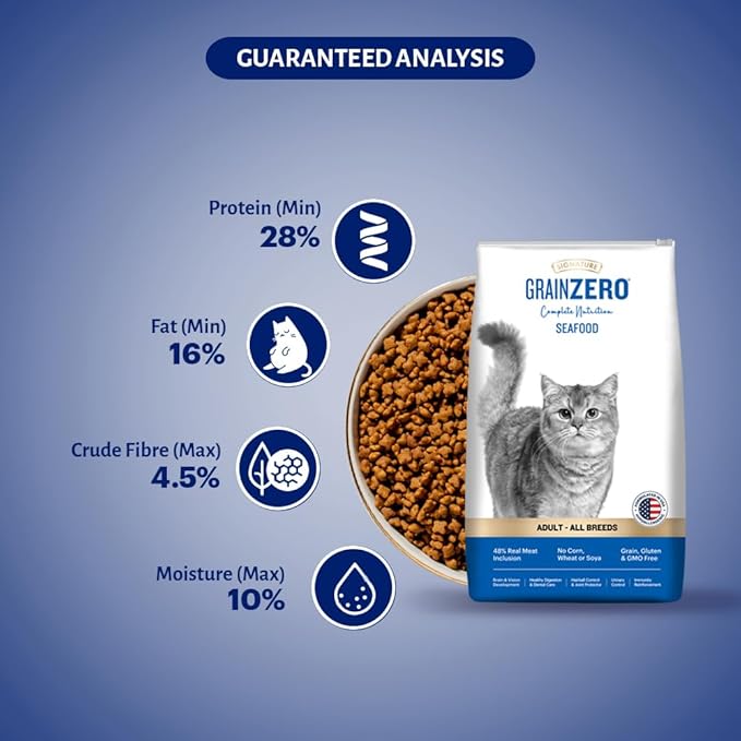 Signature Grain Zero Seafood Adult All Breed Adult Cat Dry Food 1.2kg + Free Creamy Treat