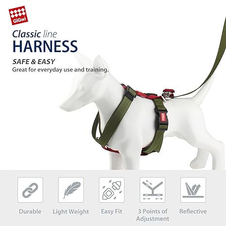 Gigwi Classic Line Secure H-Harness Reflective Material Breathable & Lightweight Harness For Dogs 25mmx58-98cm Olive Green (XL)