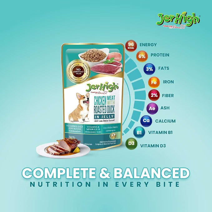 Jer High Chicken Meat with Roasted Duck in Jelly Wet Dog Food 130g