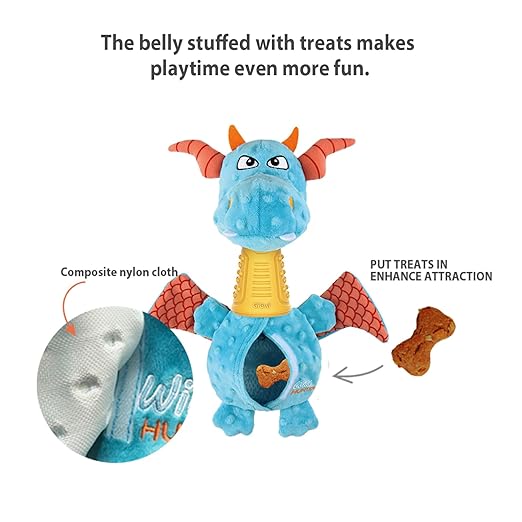 Gigwi Wild Hunter Dragon Treat Dispensing, Neck with Crunchy Sound, Squeaker for Exciting Play Toy for Dogs Medium