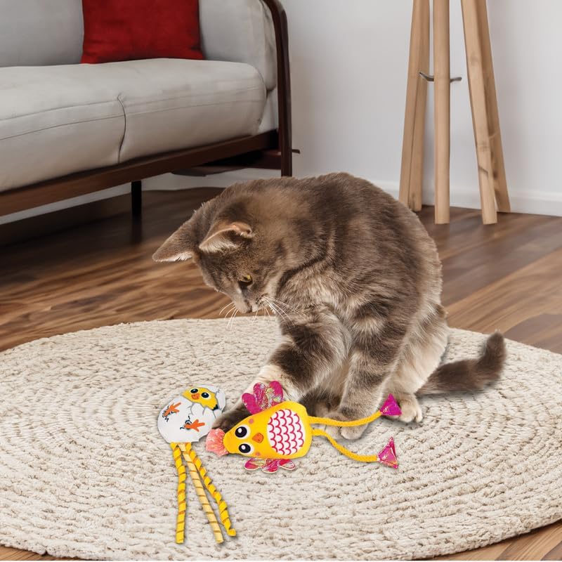 Kong Scrattles Chicken Chicken and Egg Crinkly Rattling Cat Toys with Catnip 2pk