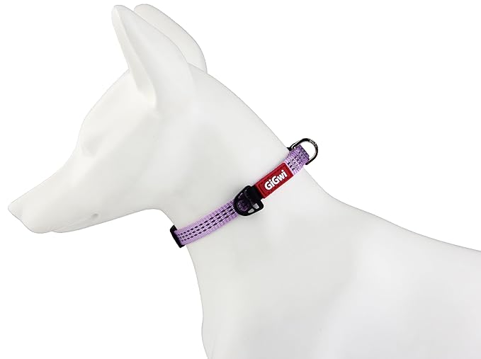 Gigwi Classic Line Collar With Reflective Stitching Sturdy Buckle with Metal D-Ring For Dogs Neck Size 20-30cm Purple (Small)