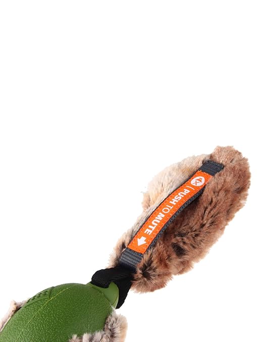 Gigwi Duck Push To Mute with Plush Tail Dog Toy Green