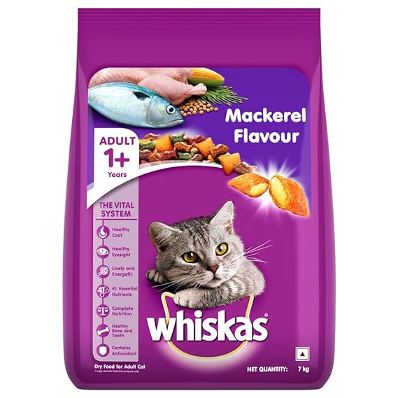 Whiskas Adult Dry Cat Food (+1 year) Mackerel Flavor 7kg