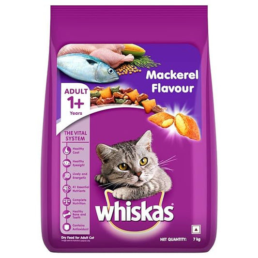 Whiskas Adult Dry Cat Food (+1 year) Mackerel Flavor 7kg
