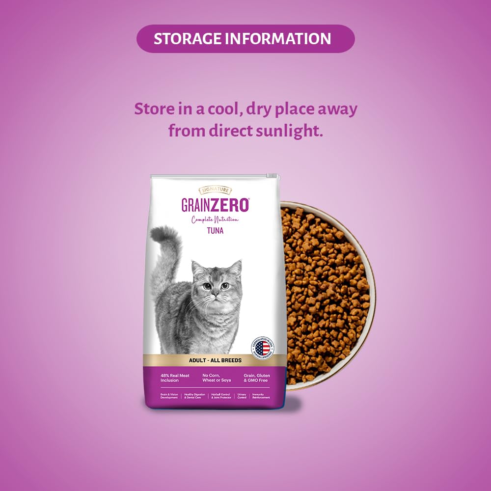 Signature Grain Zero Tuna Adult All Breed Adult Cat Dry Food 1.2kg + Free Creamy Treat
