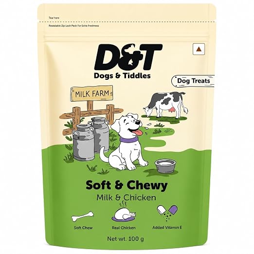 Dogs & Tiddles Soft and Chewy Chicken & Milk Dog Treats 100g