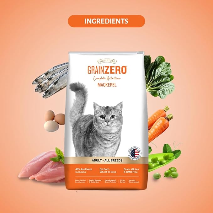 Signature Grain Zero Mackerel Adult All Breed Adult Cat Dry Food 1.2kg + Free Creamy Treat