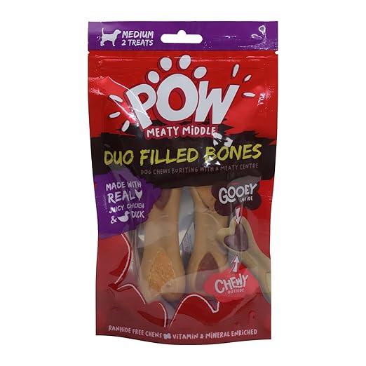 Pow Meaty Middle Duo Filled Bone Made With Real Juicy Chicken & Duck Treat For Dog - 128gm