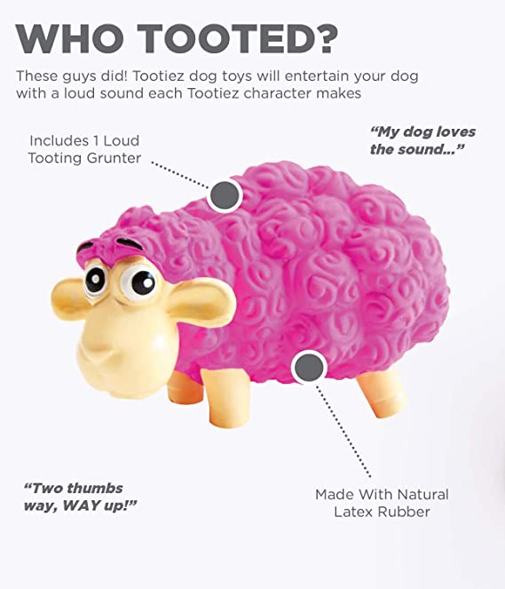 Outward Hound Tootiez Sheep Latex Rubber Dog Toy Small Pink 14x7cm