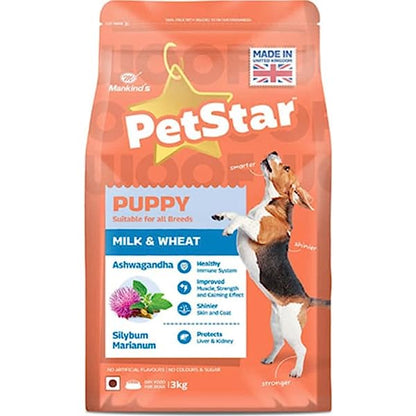 Mankind PetStar Puppy Milk Wheat Suitable For All Breed (Get 10L Container Free with 3kg Food Bag & Shopping Bag with 1kg Food Bag)
