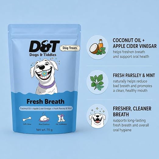 Dogs & Tiddles Fresh Breath Dog Treats for All Breeds Dog 70g