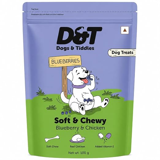 Dogs & Tiddles Soft and Chewy Chicken & Blueberry Dog Treats 100g