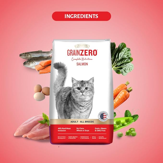 Signature Grain Zero Salmon Adult All Breed Adult Cat Dry Food 1.2kg + Free Creamy Treat