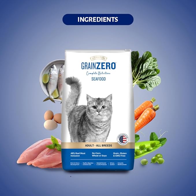 Signature Grain Zero Seafood Adult All Breed Adult Cat Dry Food 1.2kg + Free Creamy Treat