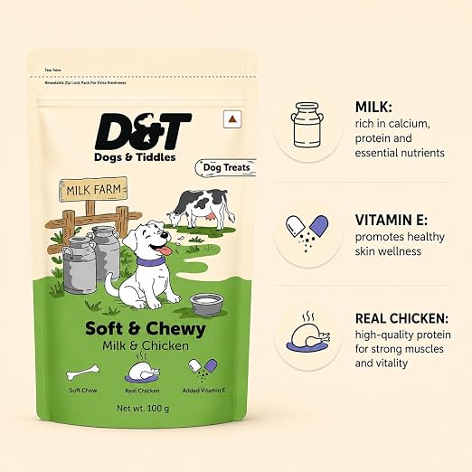 Dogs & Tiddles Soft and Chewy Chicken & Milk Dog Treats 100g