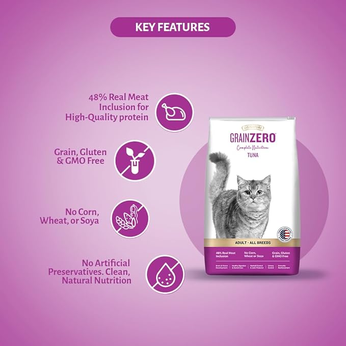 Signature Grain Zero Tuna Adult All Breed Adult Cat Dry Food 1.2kg + Free Creamy Treat