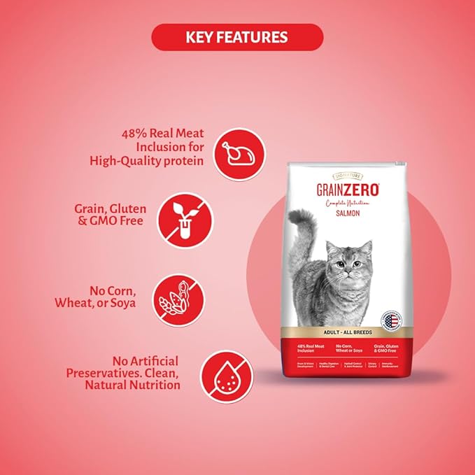 Signature Grain Zero Salmon Adult All Breed Adult Cat Dry Food 1.2kg + Free Creamy Treat