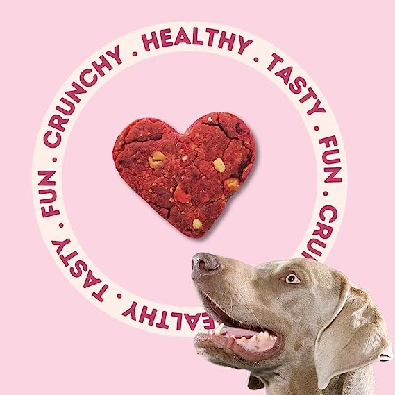 Freshwoof Mini Hearts Handmade Cookies Peanut Butter & Beetroot for Dogs 100% Natural Dog Treats Vegetarian Biscuits for Dogs 160g