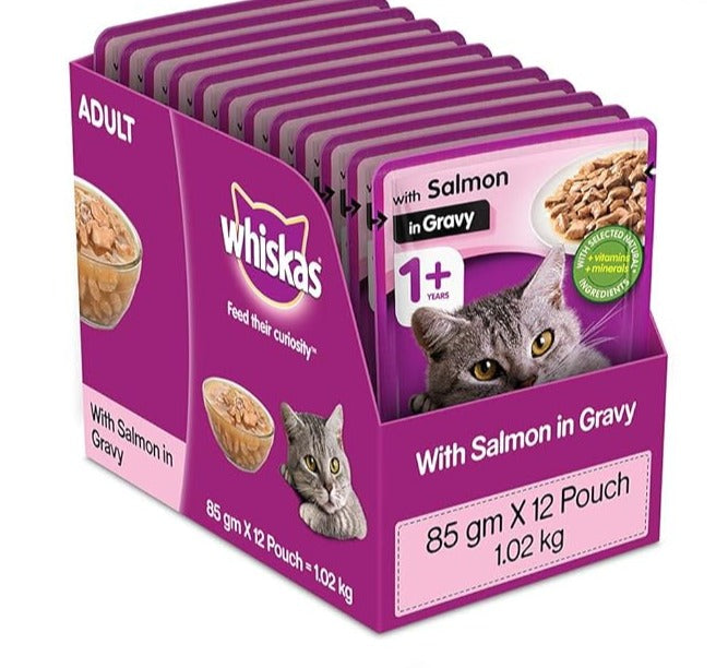 Whiskas Adult (1+ Year) Salmon in Gravy Wet Cat Food 85g