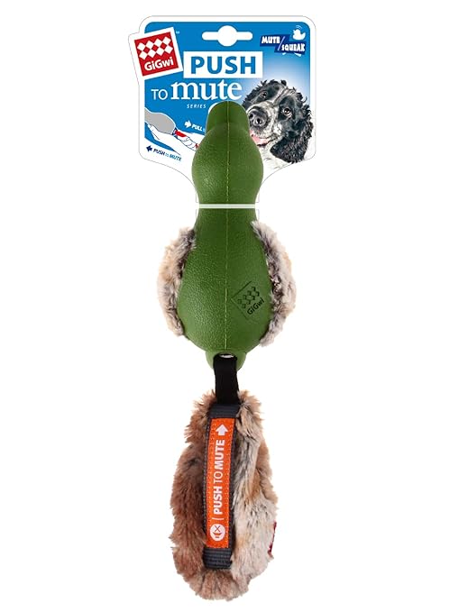 Gigwi Duck Push To Mute with Plush Tail Dog Toy Green