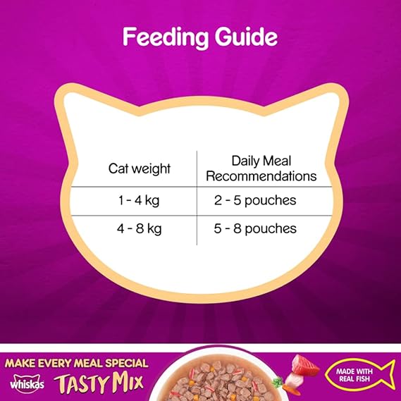 Whiskas Adult (1+ Year) Tasty Mix Wet Cat Food Made with Real Fish Tuna With Kanikama And Carrot in Gravy 70gm