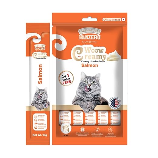 Signature Grain Zero Woow Creamy Salmon Cat & Kitten Lickable Treats 75 Gm (4 Sachet + 1 Free)