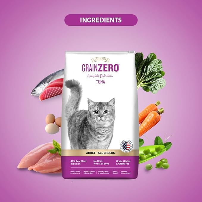 Signature Grain Zero Tuna Adult All Breed Adult Cat Dry Food 1.2kg + Free Creamy Treat