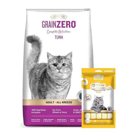 Signature Grain Zero Tuna Adult All Breed Adult Cat Dry Food 1.2kg + Free Creamy Treat