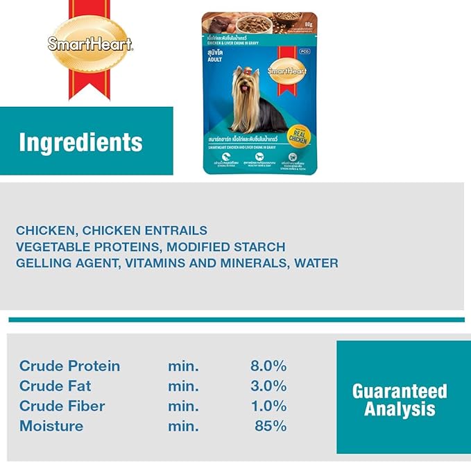 SmartHeart Adult Wet Food Chicken & Liver Chunks in Gravy 80g (Pack of 12)