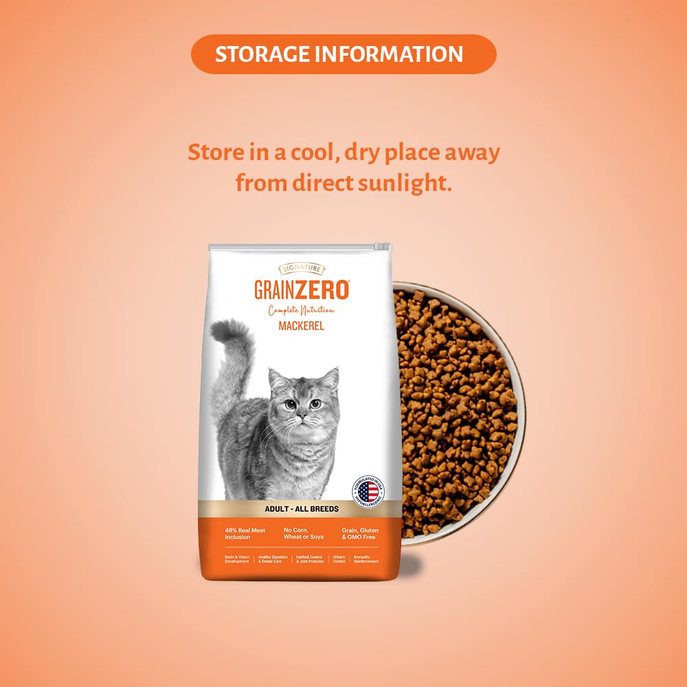 Signature Grain Zero Mackerel Adult All Breed Adult Cat Dry Food 1.2kg + Free Creamy Treat