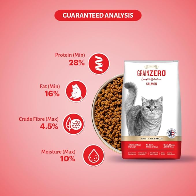 Signature Grain Zero Salmon Adult All Breed Adult Cat Dry Food 1.2kg + Free Creamy Treat