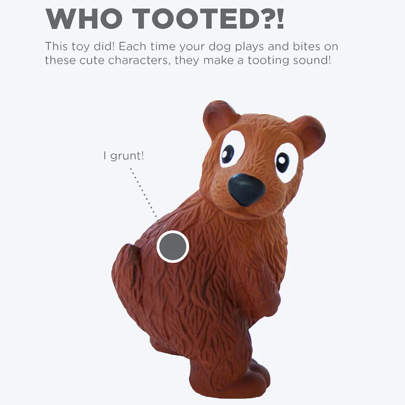 Outward Hound Tootiez Bear Latex Rubber Dog Toy Small Brown 13x8cm