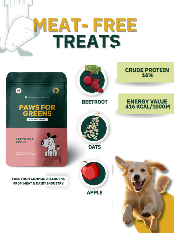 Paws For Greens Dog Treats Plant-Based Healthy Vegan Biscuits for Dogs with Beetroot and Apple 100gm