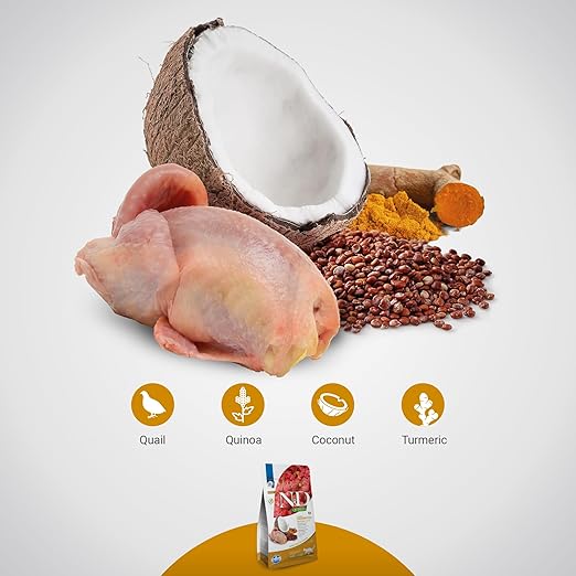 Farmina N&D Quinoa Skin & Coat Cat Food Grain-Free Quail, Quinoa, Coconut & Turmeric Recipe Dry Cat Food 1.5kg