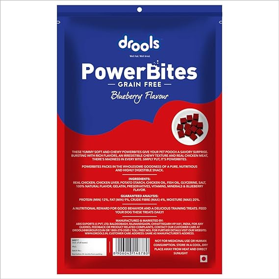 Drools Power Bites Blueberry Flavor With Real Chicken Grain Free Treat For Dogs 135gm (Pack of 3)