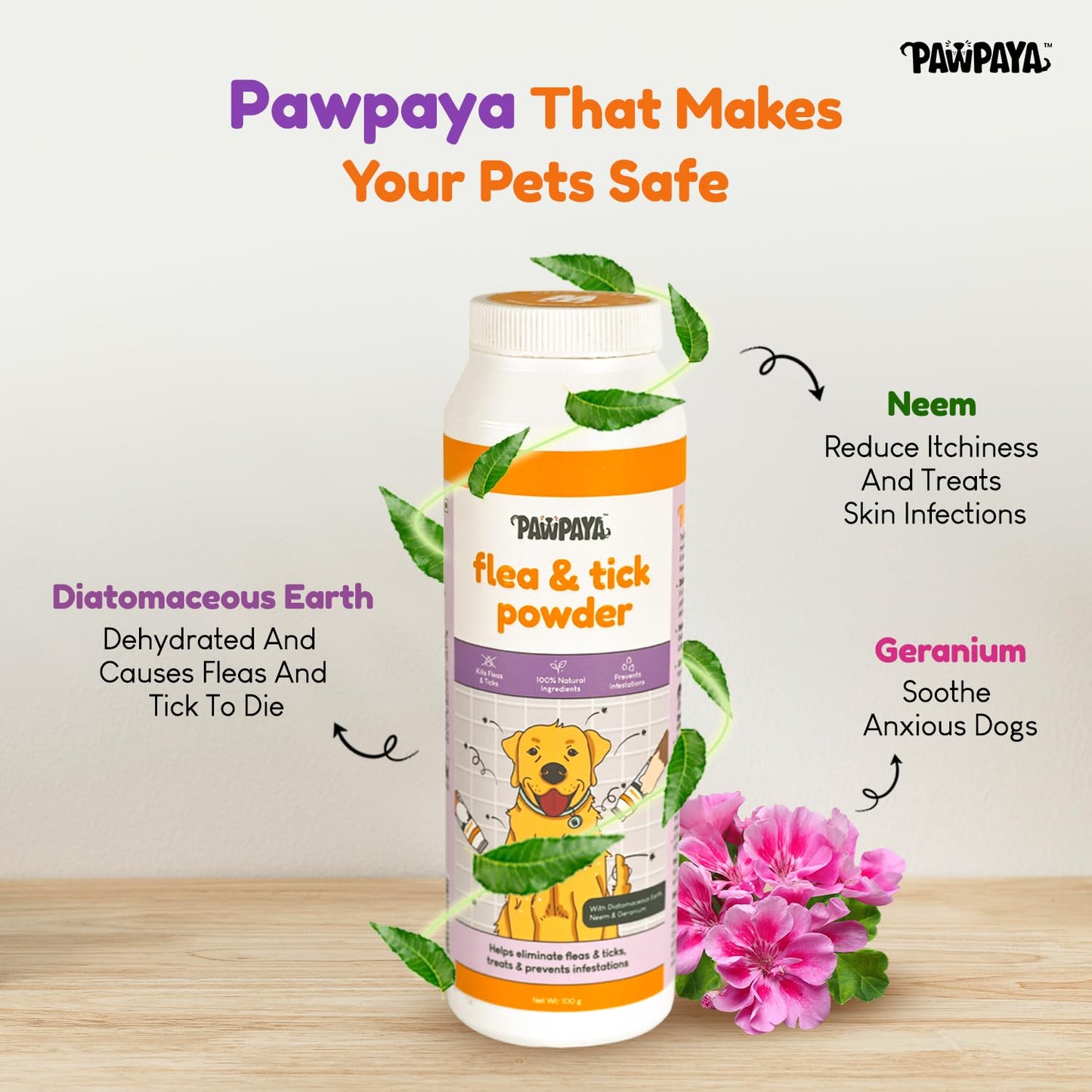 Pawpaya Flea and Tick Powder for Dogs 100g