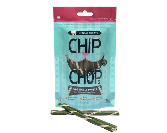 Chip Chops Vegetable Twists Real Chicken and Parsley Flavoured Dog Treats 100g